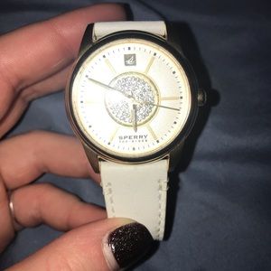 SPERRY white leather watch with gold and crystal!